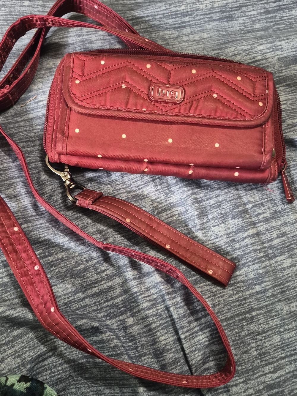 Lug Burgundy Quilted Crossbody Wallet with Polka Dots - Kickflip